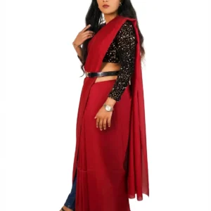 Ruby Red Silk-Satin Saree