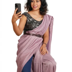 Dusty Rose Silk-Satin Saree